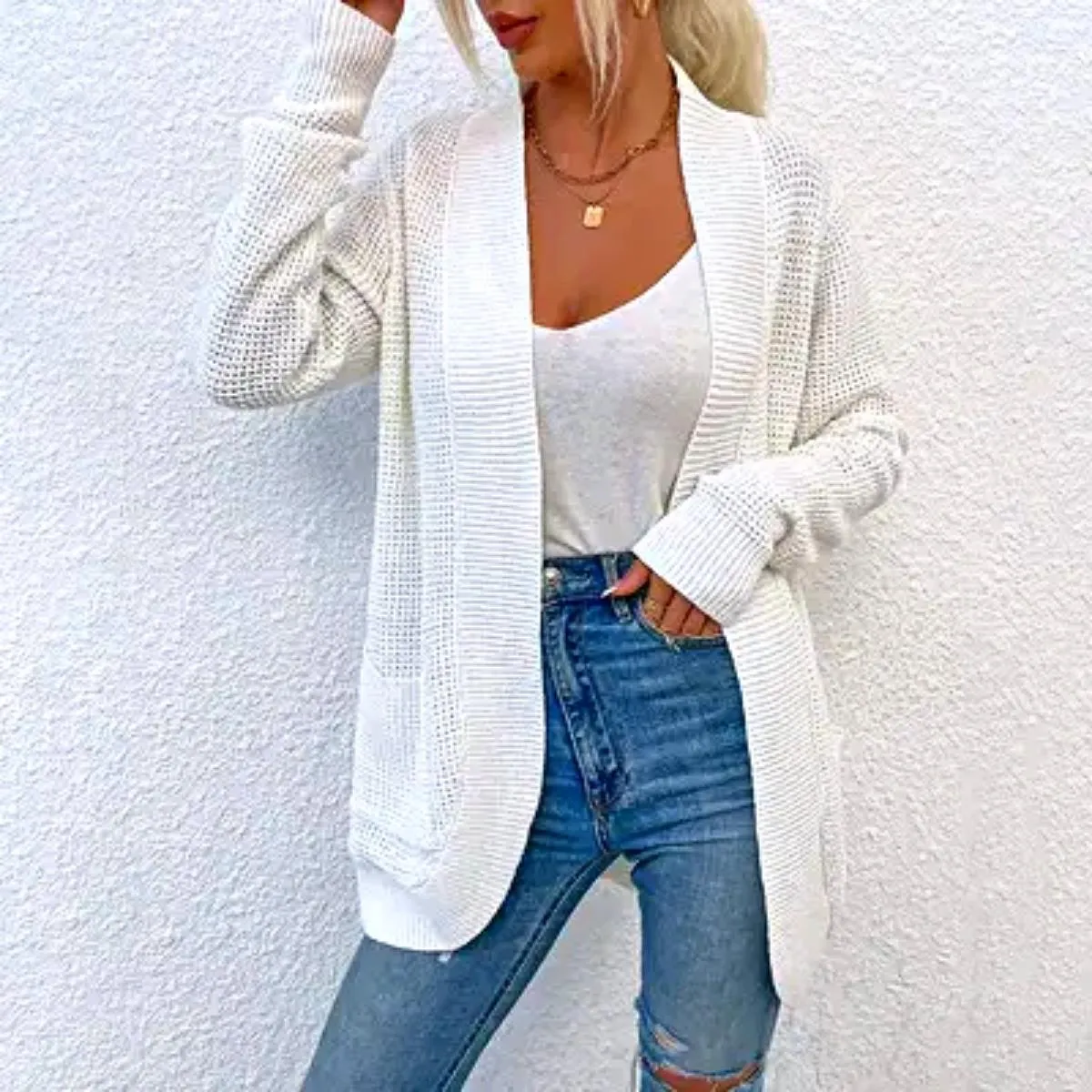 Luexco Women's Knitted Cardigan Sweater Long Sleeve Knitted Ribbed Detail