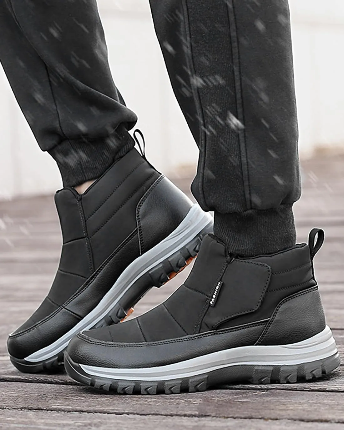 Mens Casual Slip-on Waterproof Fur Lined Warm Hiking Ankle Boot With Hook LoopWinter Outdoor Shock Eva Non Slip Comfort Walking Shoes Snow Boots