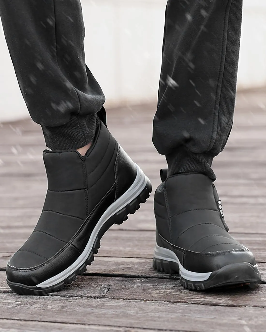 Mens Casual Slip-on Waterproof Fur Lined Warm Hiking Ankle Boot With Hook LoopWinter Outdoor Shock Eva Non Slip Comfort Walking Shoes Snow Boots