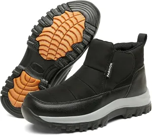 Mens Casual Slip-on Waterproof Fur Lined Warm Hiking Ankle Boot With Hook LoopWinter Outdoor Shock Eva Non Slip Comfort Walking Shoes Snow Boots