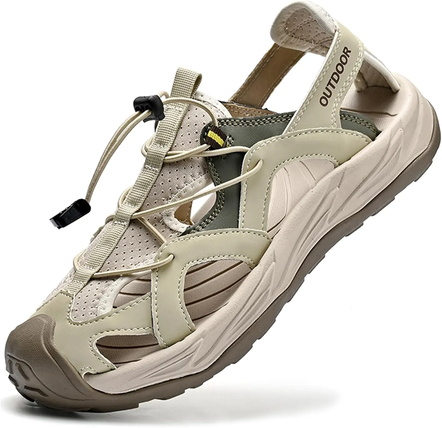 Men's Leather Closed Toe Sport Sandals Adjustable Outdoor Hiking Athletic Waterproof Arch Support Walking Sandals Summer Waterproof Beach Water Shoes