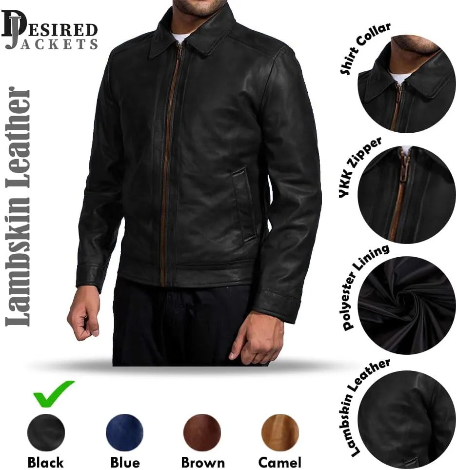 Mens Leather Jacket - Real Lambskin Classic Vintage Style Leather Jackets For Men Brown Leather Jacket for Mens