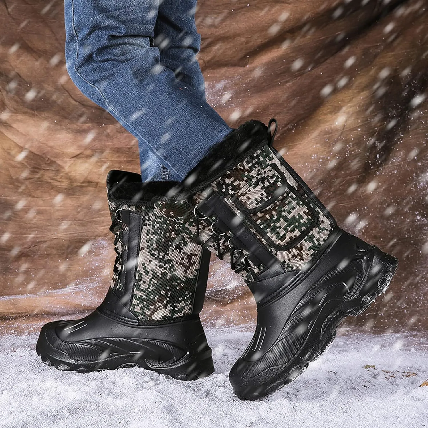 Men's Snow Boots Waterproof Work Anti-Slip Fur Lined Casual Outdoor Sneakers Winter Keep Warm Classic Shoes for Men