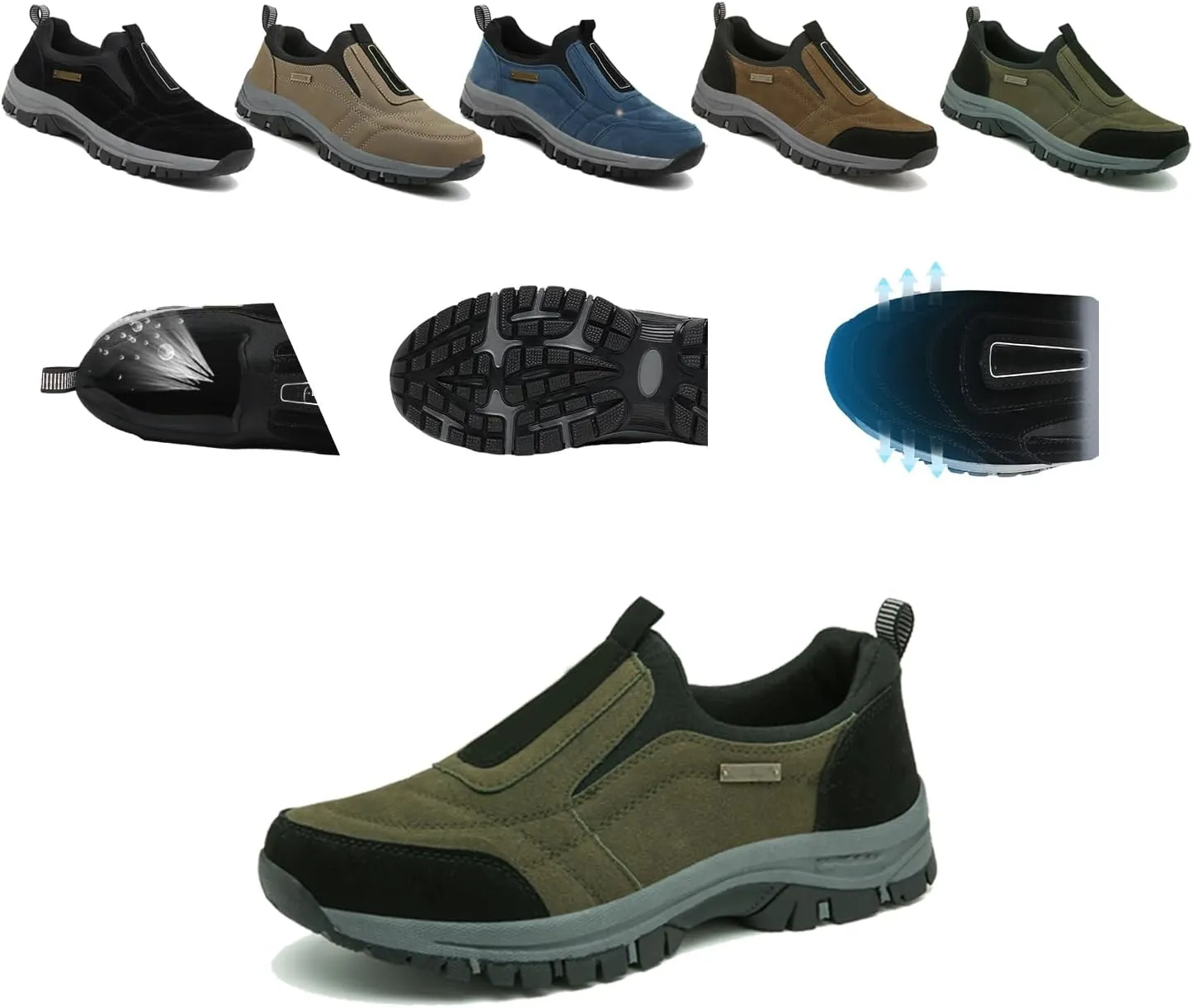 Men's Waterproof Hiking Shoes, Comfortable Orthopedic Walking, Slip-on Outdoor Sports Shoes, lace-Free Lightweight Breathable Casual