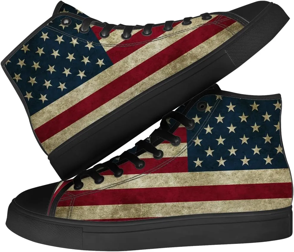 Men's Women's American Flag High Top Canvas Shoes USA Flag High Top Sneakers Lace Up Casual Shoes Gifts for Men Women
