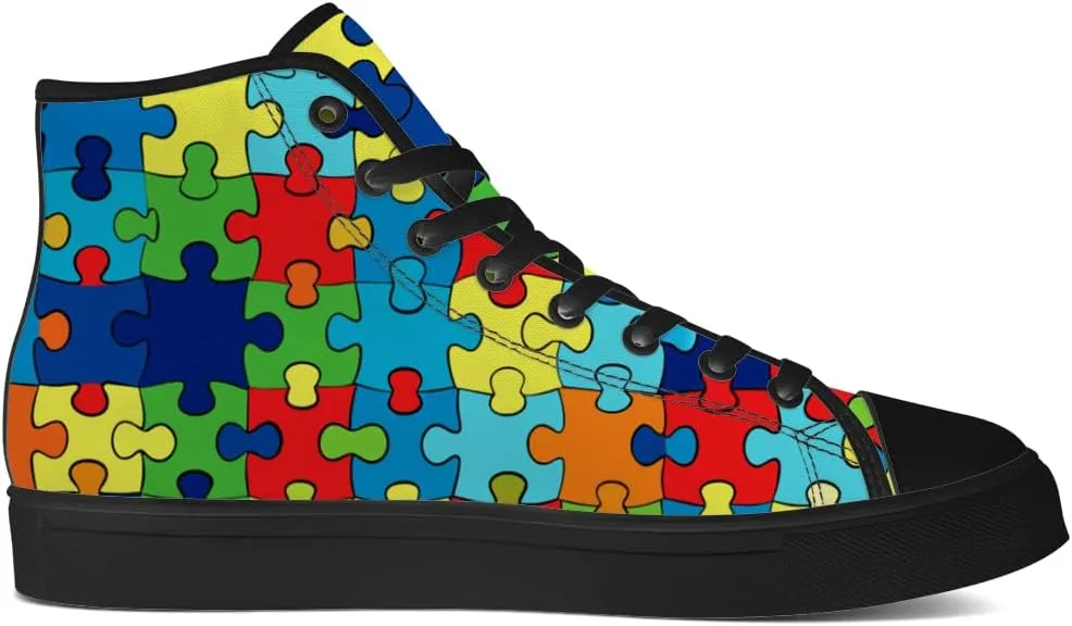 Men's Women's Autism Awareness High Top Sneakers Canvas Shoes Autism Puzzle Shoes Gifts for Men Women