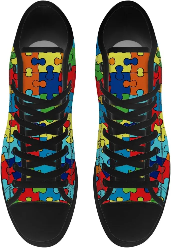 Men's Women's Autism Awareness High Top Sneakers Canvas Shoes Autism Puzzle Shoes Gifts for Men Women