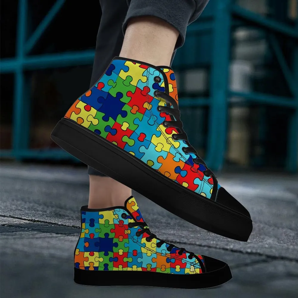 Men's Women's Autism Awareness High Top Sneakers Canvas Shoes Autism Puzzle Shoes Gifts for Men Women