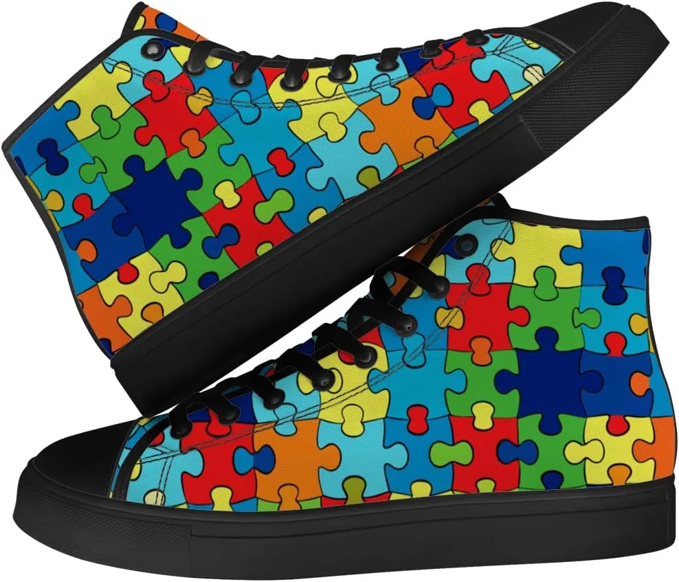 Men's Women's Autism Awareness High Top Sneakers Canvas Shoes Autism Puzzle Shoes Gifts for Men Women