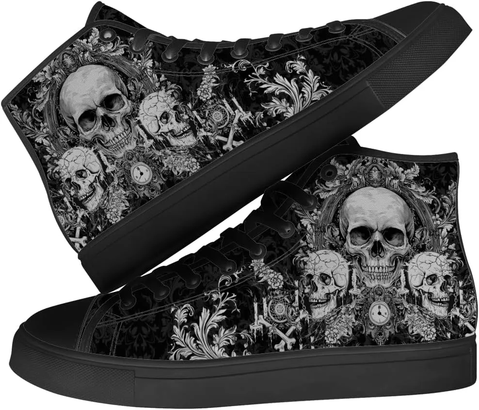 Men's Women's Gothic Skull High Top Sneakers Canvas Shoes Skull Shoes Gifts for Men Women