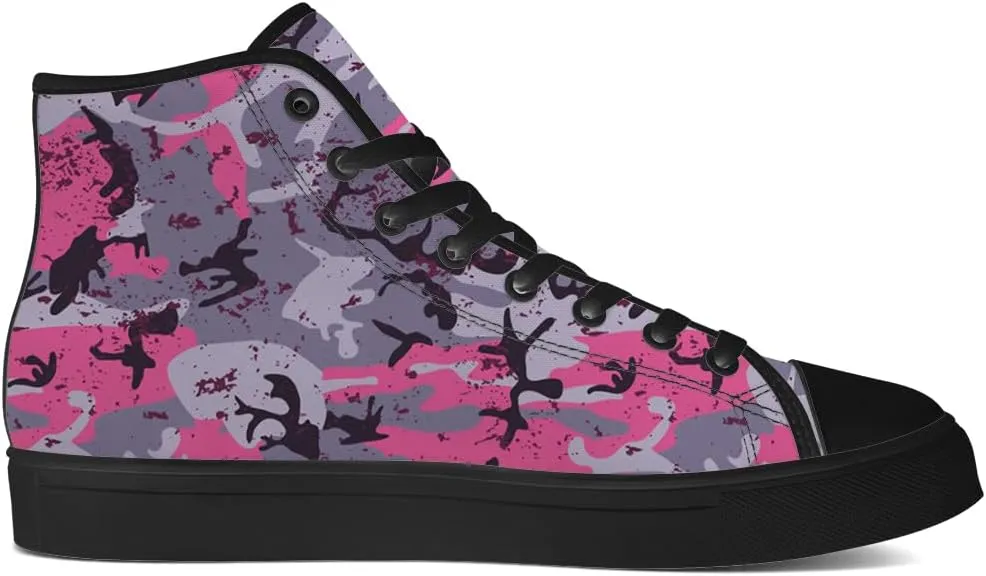 Men's Women's Pink Camouflage High Top Canvas Shoes High Top Sneakers Lace Up Casual Shoes Gifts for Men Women