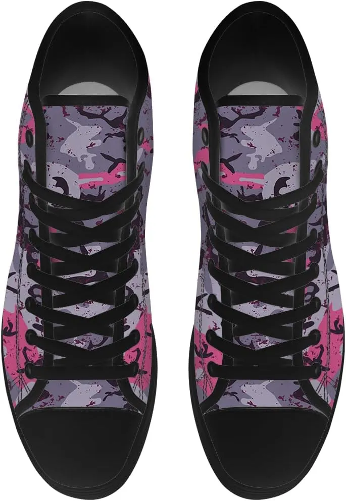 Men's Women's Pink Camouflage High Top Canvas Shoes High Top Sneakers Lace Up Casual Shoes Gifts for Men Women