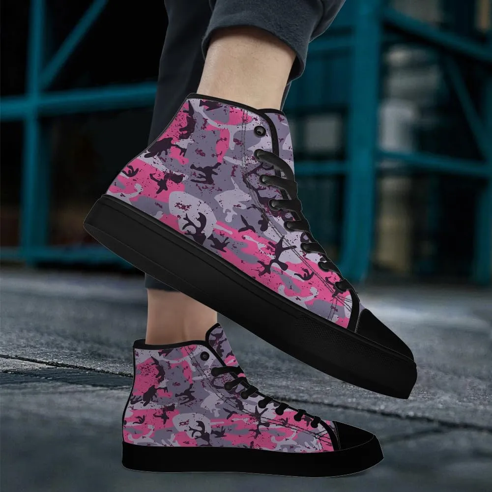 Men's Women's Pink Camouflage High Top Canvas Shoes High Top Sneakers Lace Up Casual Shoes Gifts for Men Women