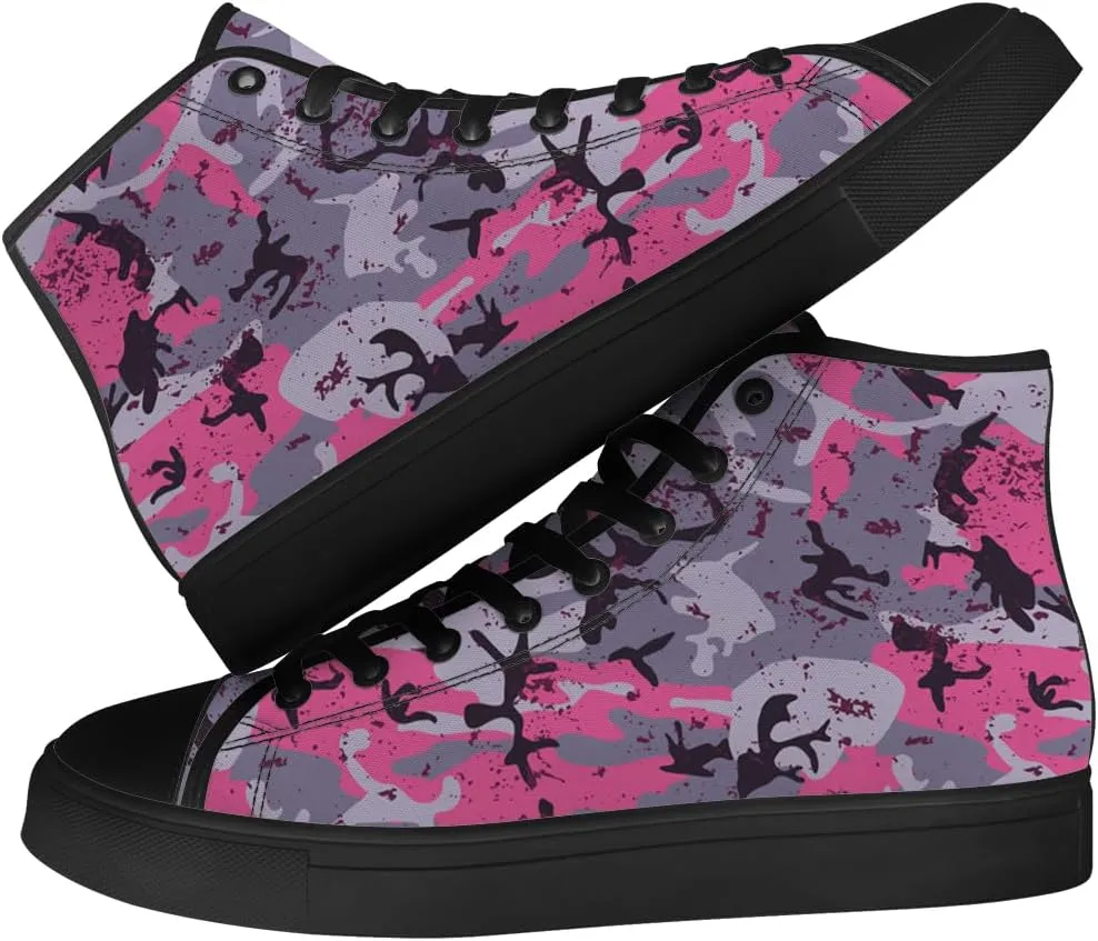Men's Women's Pink Camouflage High Top Canvas Shoes High Top Sneakers Lace Up Casual Shoes Gifts for Men Women