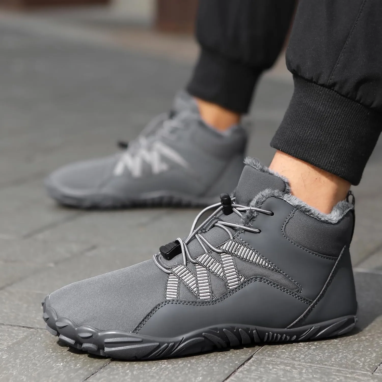 Men's Women's Winter Snow Boots, Slip On Warm Fur Lined Zero Drop Barefoot Hiking Boots, Wide Toe Box Ankle Booties, Minimalist Waterproof Non-Slip Sneakers Hike Shoes for Hiking Walking Outdoor