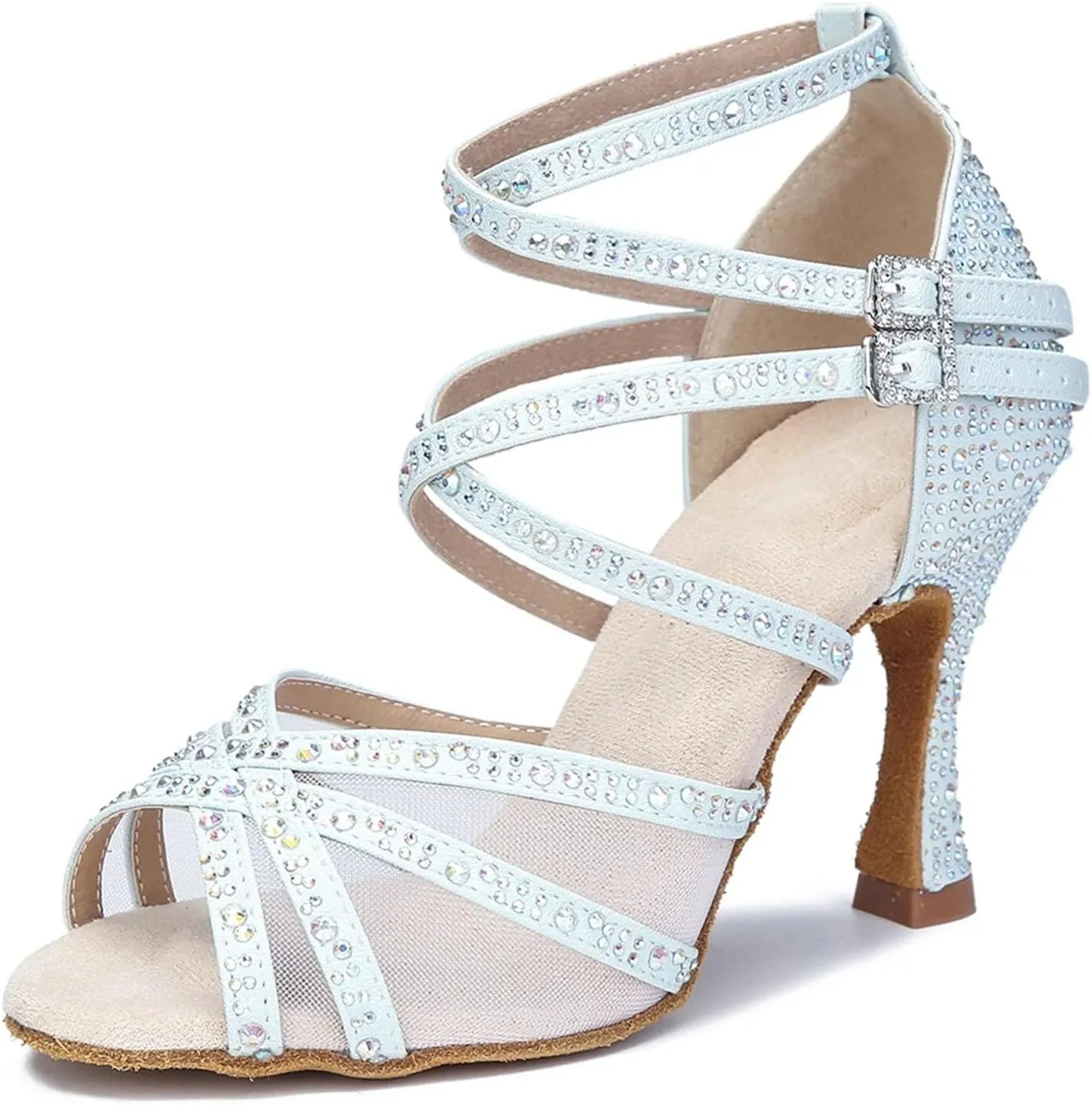 Mesh Latin Dance Shoes - Soft Bottom Ballroom Heels for Girl, Ladies Wedding Sandals (9CM/3.54")