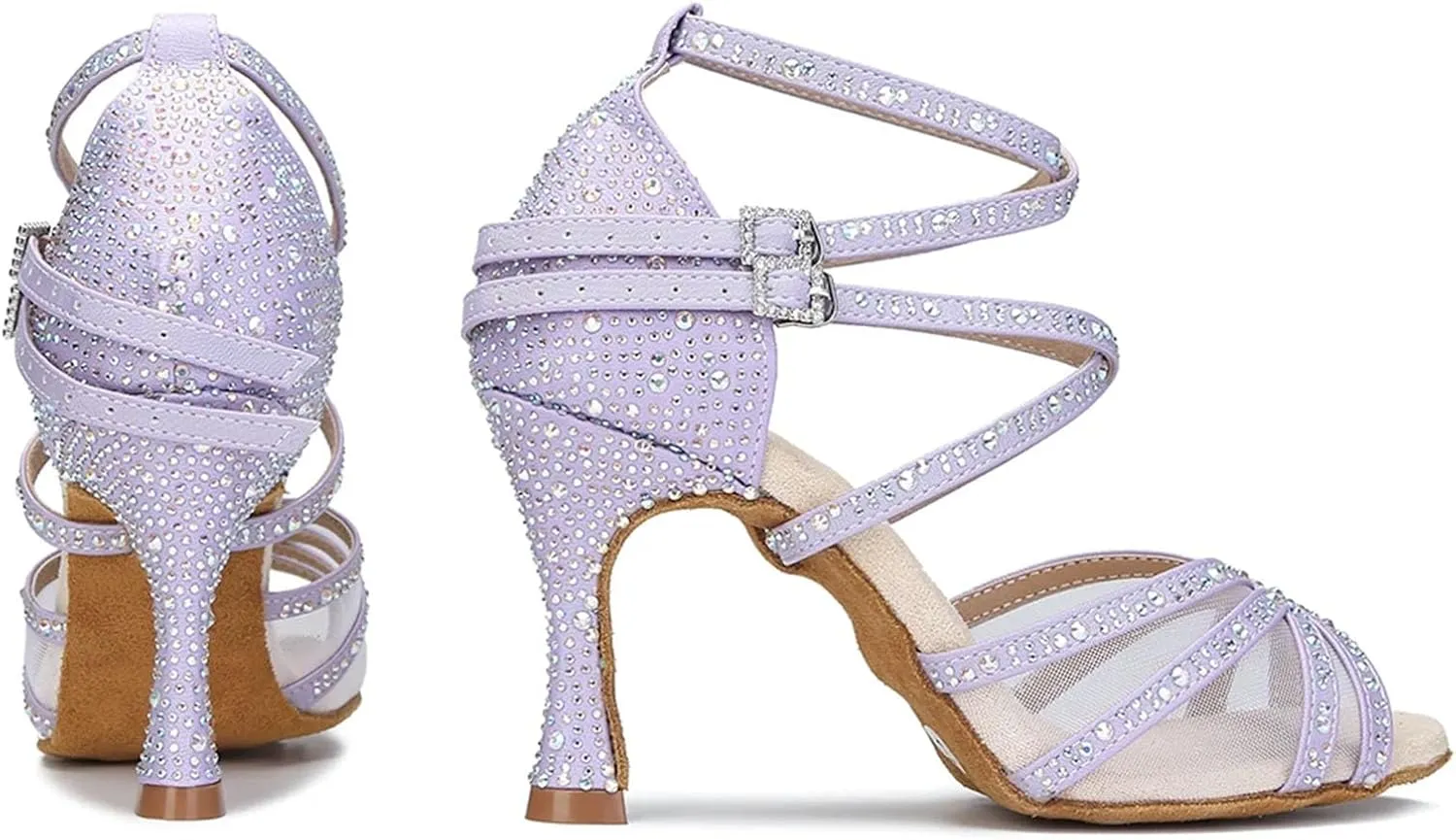 Mesh Latin Dance Shoes - Soft Bottom Ballroom Heels for Girl, Ladies Wedding Sandals (9CM/3.54")