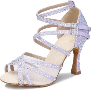 Mesh Latin Dance Shoes - Soft Bottom Ballroom Heels for Girl, Ladies Wedding Sandals (9CM/3.54")
