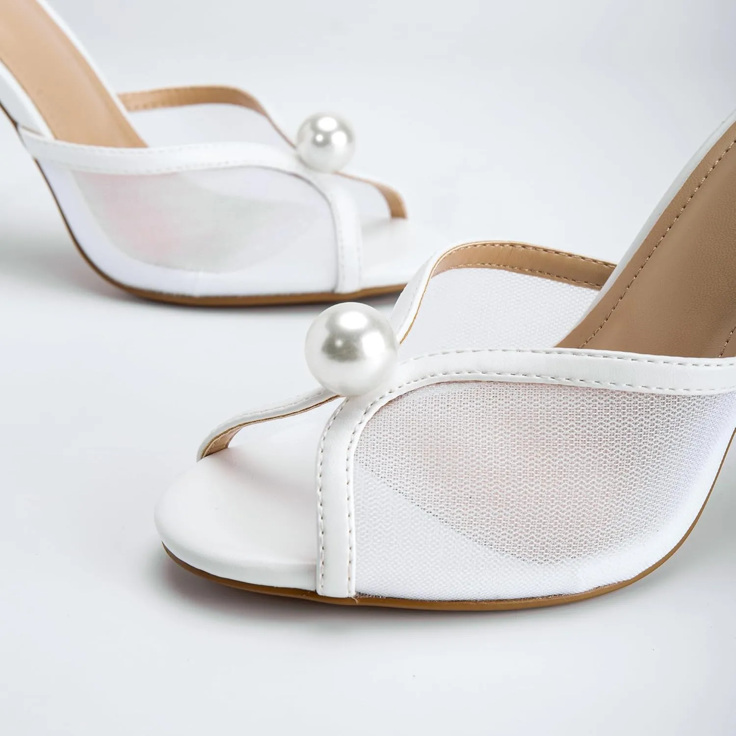 Mesh Mule Heels for Women with 4 Inch Stiletto Heel