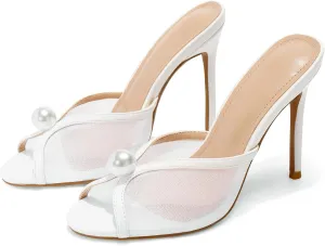Mesh Mule Heels for Women with 4 Inch Stiletto Heel