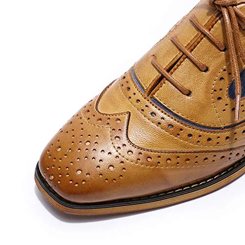 MIKCON Womens Leather Oxfords Stylish Perforated Wingtips Brogues Flats lace-up Oxfords Shoes for Women Ladies Girls