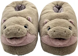 Moos Deng Pygmy Hippo Plush Slippers - Funny Winter Christmas Slippers for Women & Men