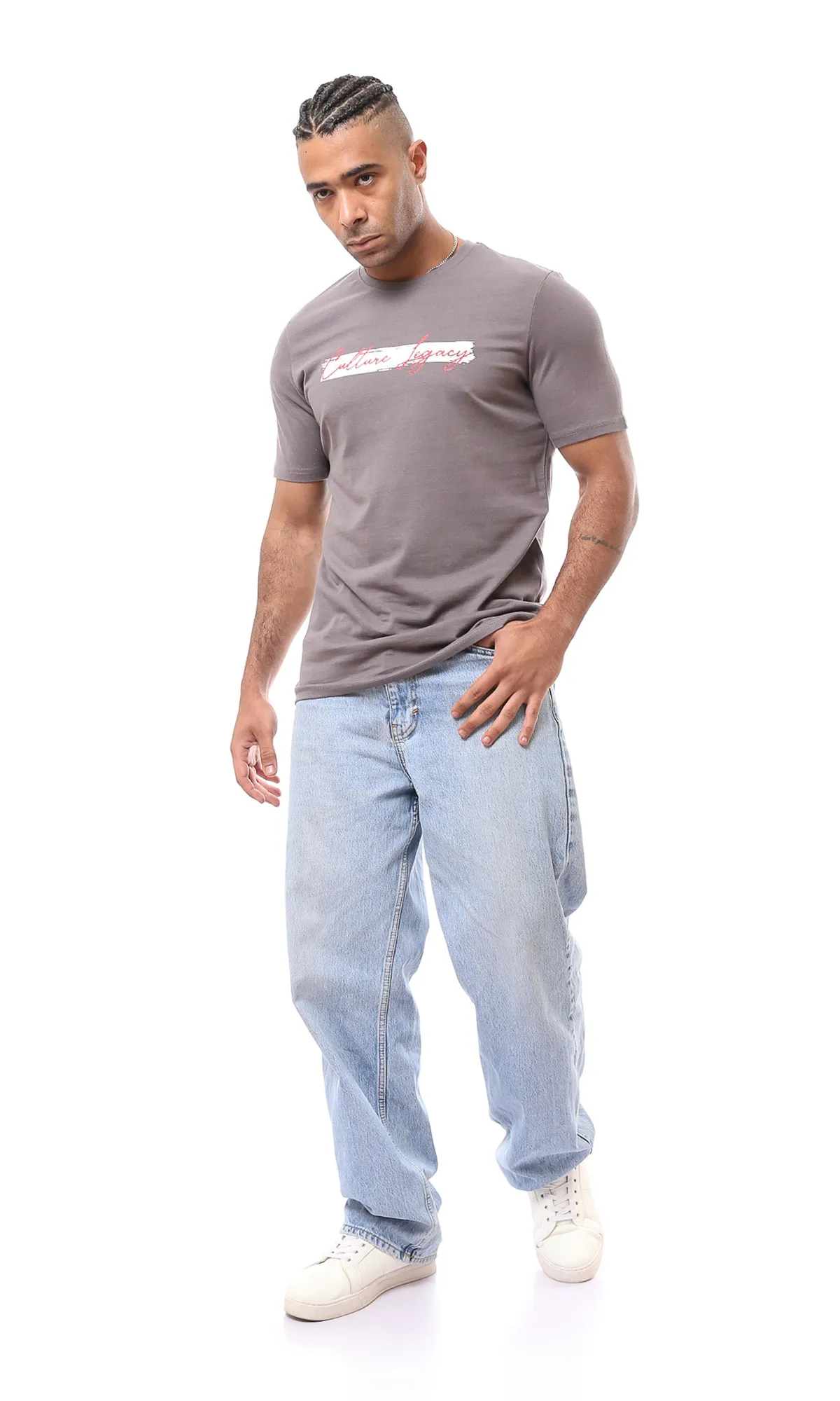 O163352 Short Sleeves Front & Back Print Dark Grey Tee
