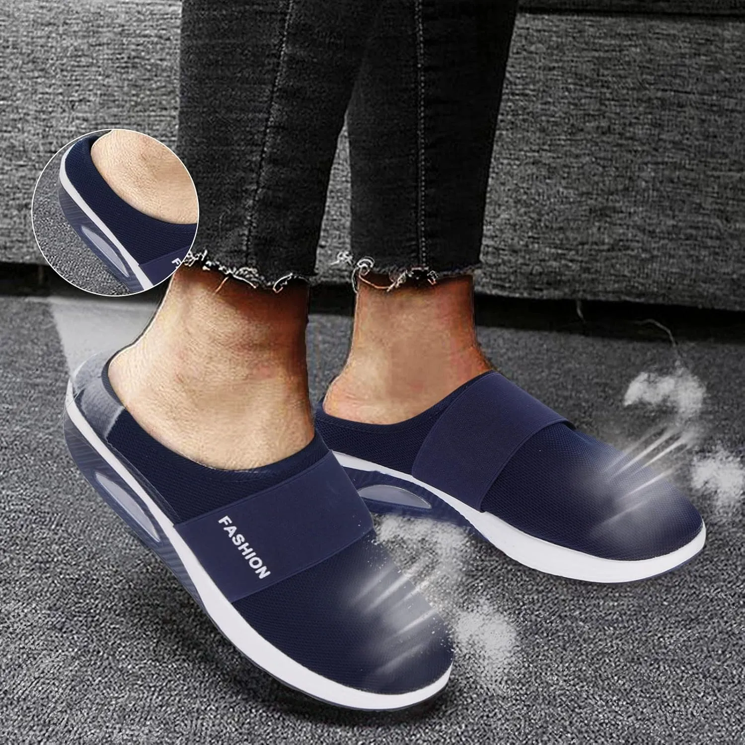 Orthopedic Mesh Mules for Women Backless Slip On Walking Sneakers Arch Support Air Cushion Shoes Nursing Shoes