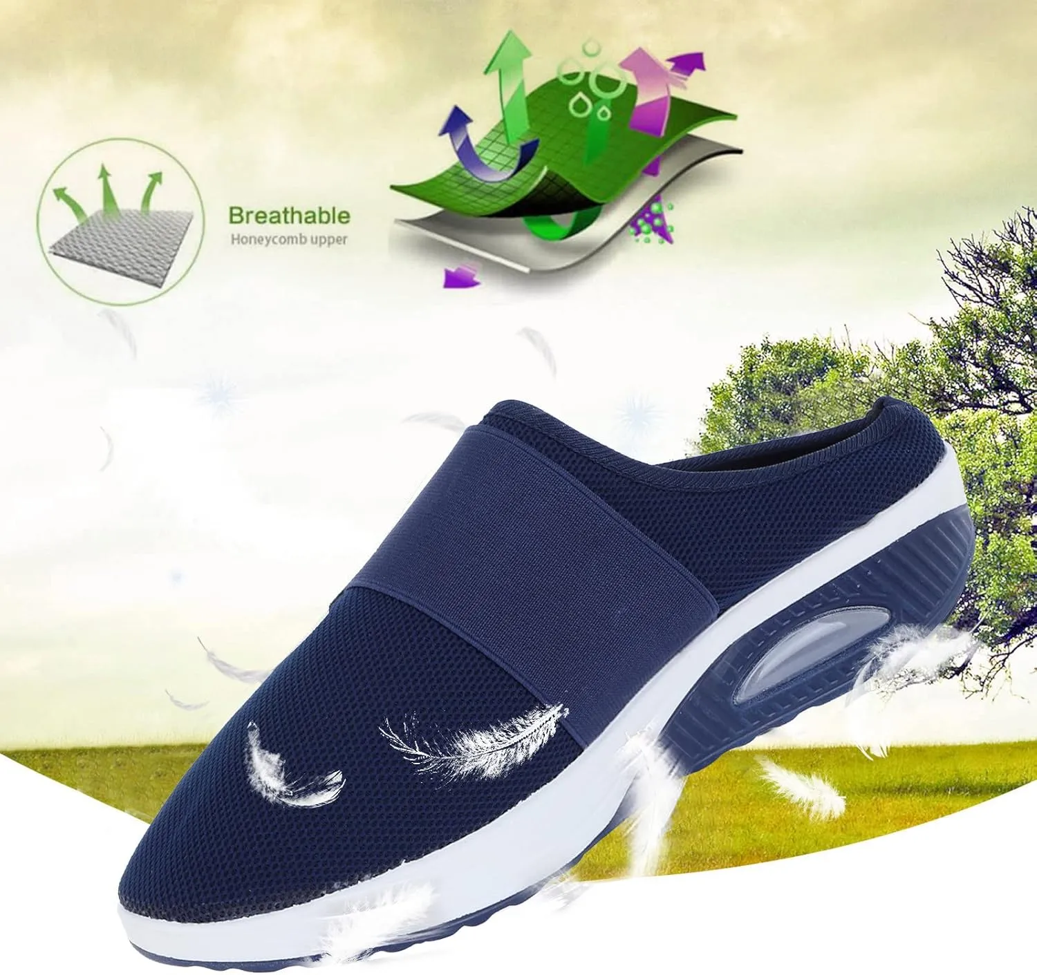 Orthopedic Mesh Mules for Women Backless Slip On Walking Sneakers Arch Support Air Cushion Shoes Nursing Shoes