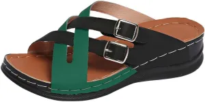 Orthopedic Sandals for Women Summer Comfortable Open Toe Crisscross Adjustable Straps Wedge Walking Shoes Casual Slip On Slippers Lightweight Dressy Low Heel Sandal with Arch Support