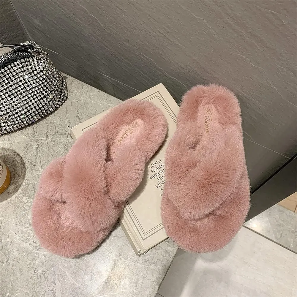 Plush Slippers Women's Wear Winter Lovely Rabbit Plush Cross Cotton Slippers