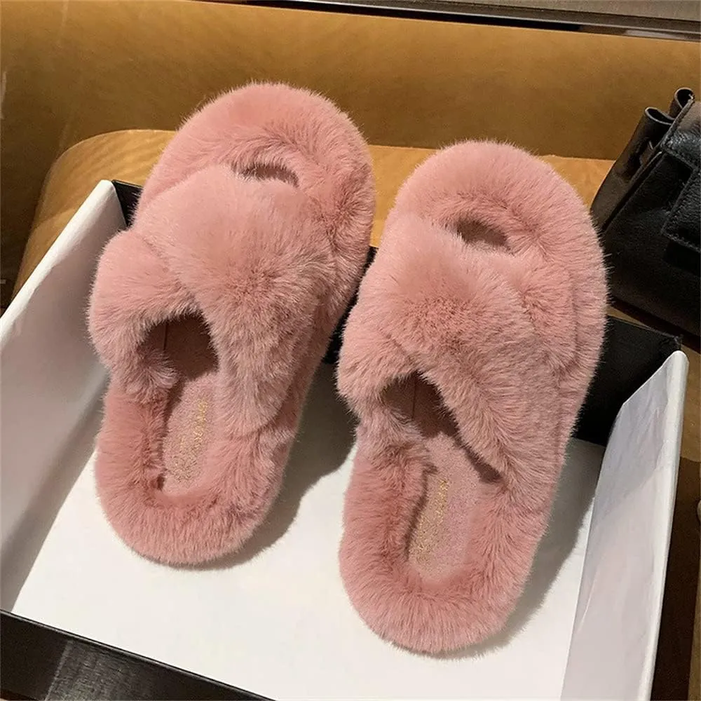 Plush Slippers Women's Wear Winter Lovely Rabbit Plush Cross Cotton Slippers