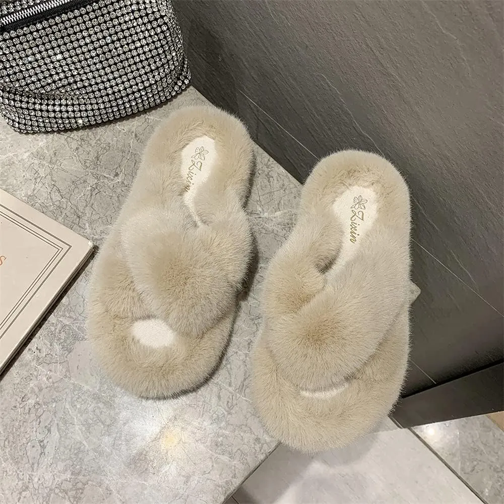 Plush Slippers Women's Wear Winter Lovely Rabbit Plush Cross Cotton Slippers