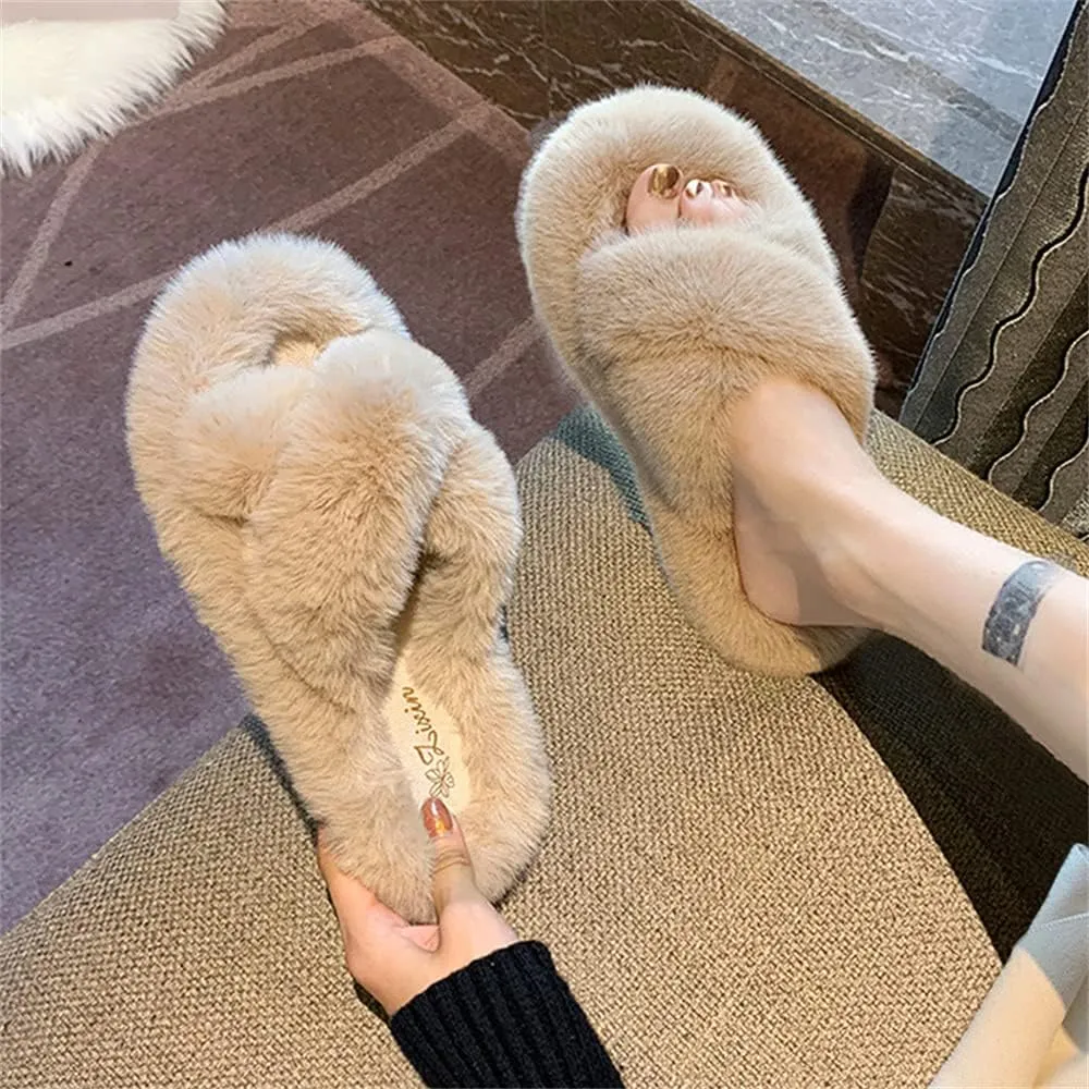 Plush Slippers Women's Wear Winter Lovely Rabbit Plush Cross Cotton Slippers