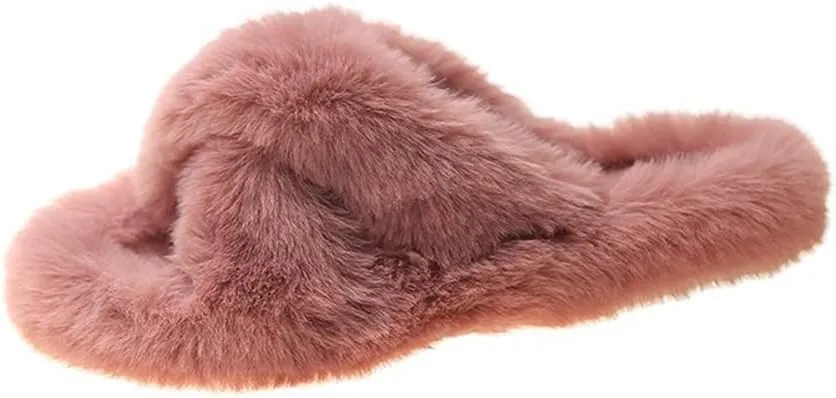 Plush Slippers Women's Wear Winter Lovely Rabbit Plush Cross Cotton Slippers
