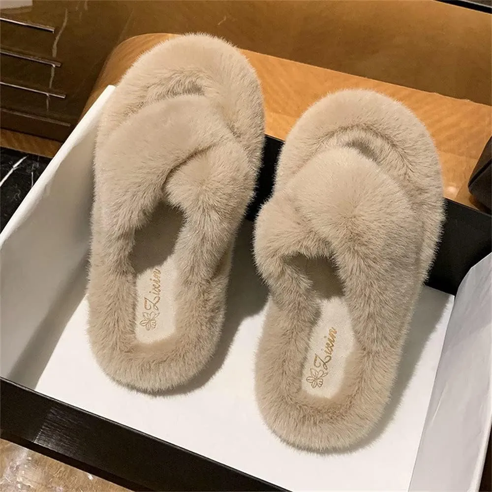 Plush Slippers Women's Wear Winter Lovely Rabbit Plush Cross Cotton Slippers