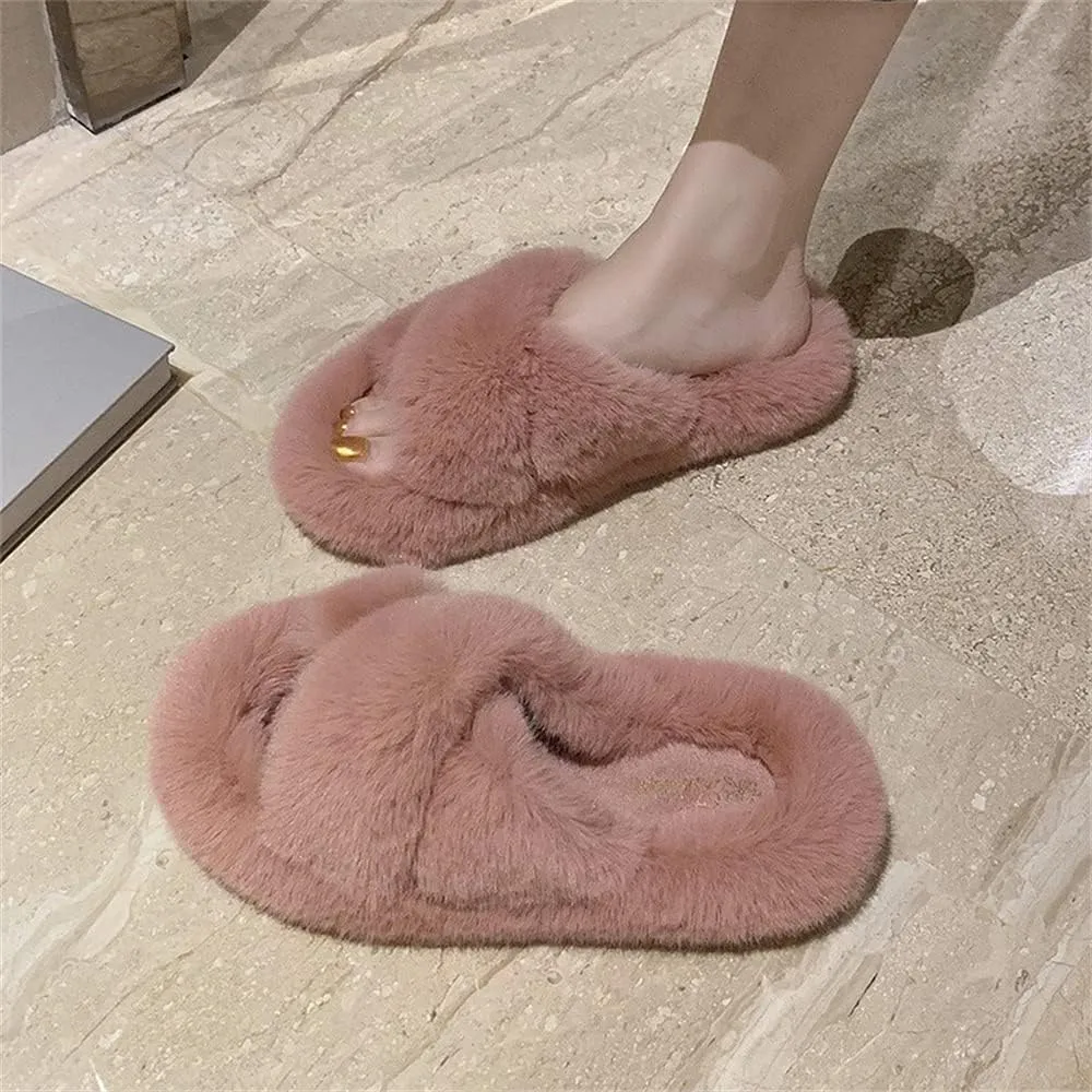 Plush Slippers Women's Wear Winter Lovely Rabbit Plush Cross Cotton Slippers