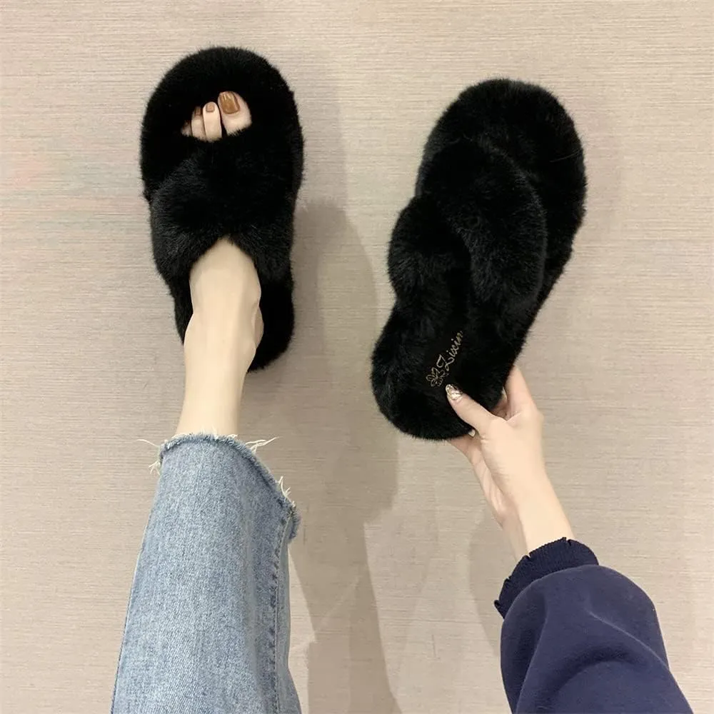 Plush Slippers Women's Wear Winter Lovely Rabbit Plush Cross Cotton Slippers