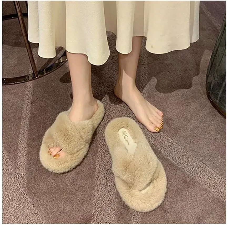 Plush Slippers Women's Wear Winter Lovely Rabbit Plush Cross Cotton Slippers
