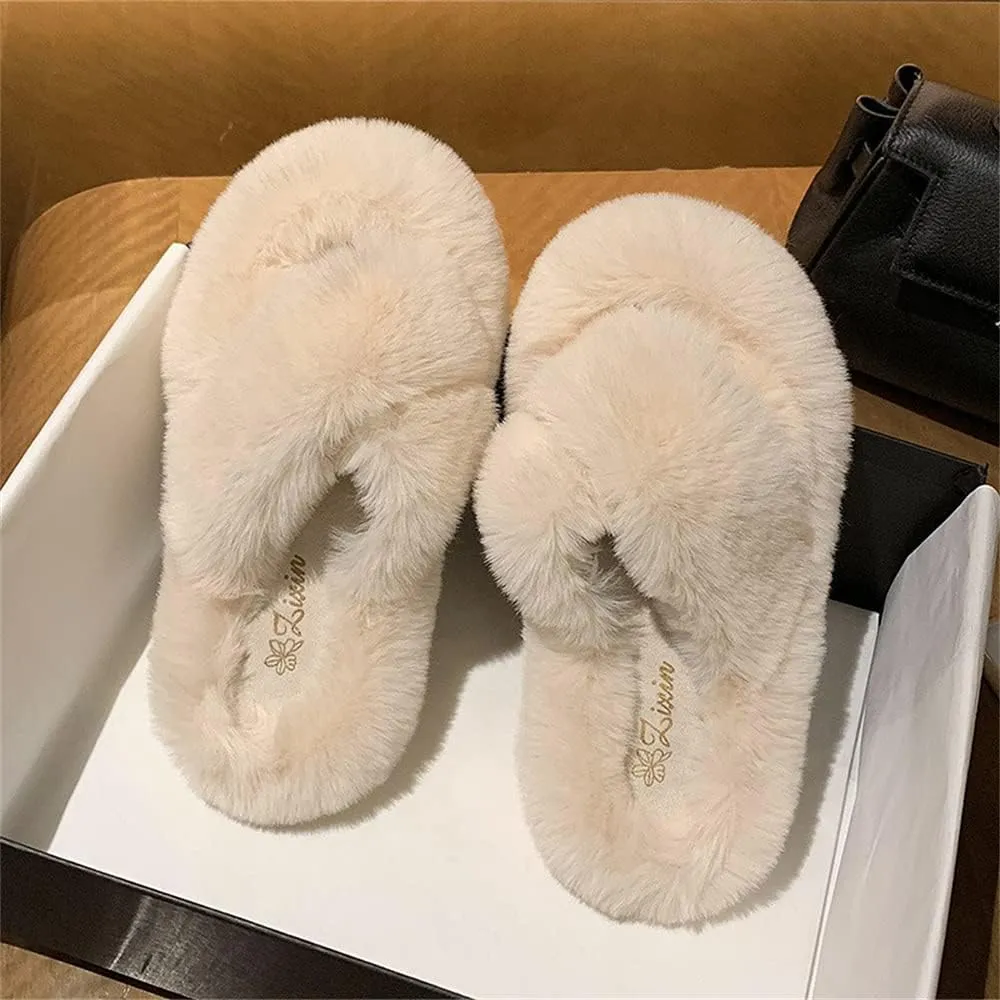 Plush Slippers Women's Wear Winter Lovely Rabbit Plush Cross Cotton Slippers