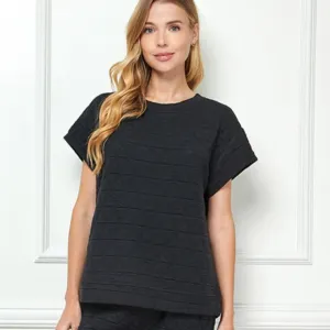 Quilted Short Sleeve Black Top