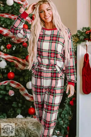 Red Christmas Plaid Allover Top and Pants Lounge Set