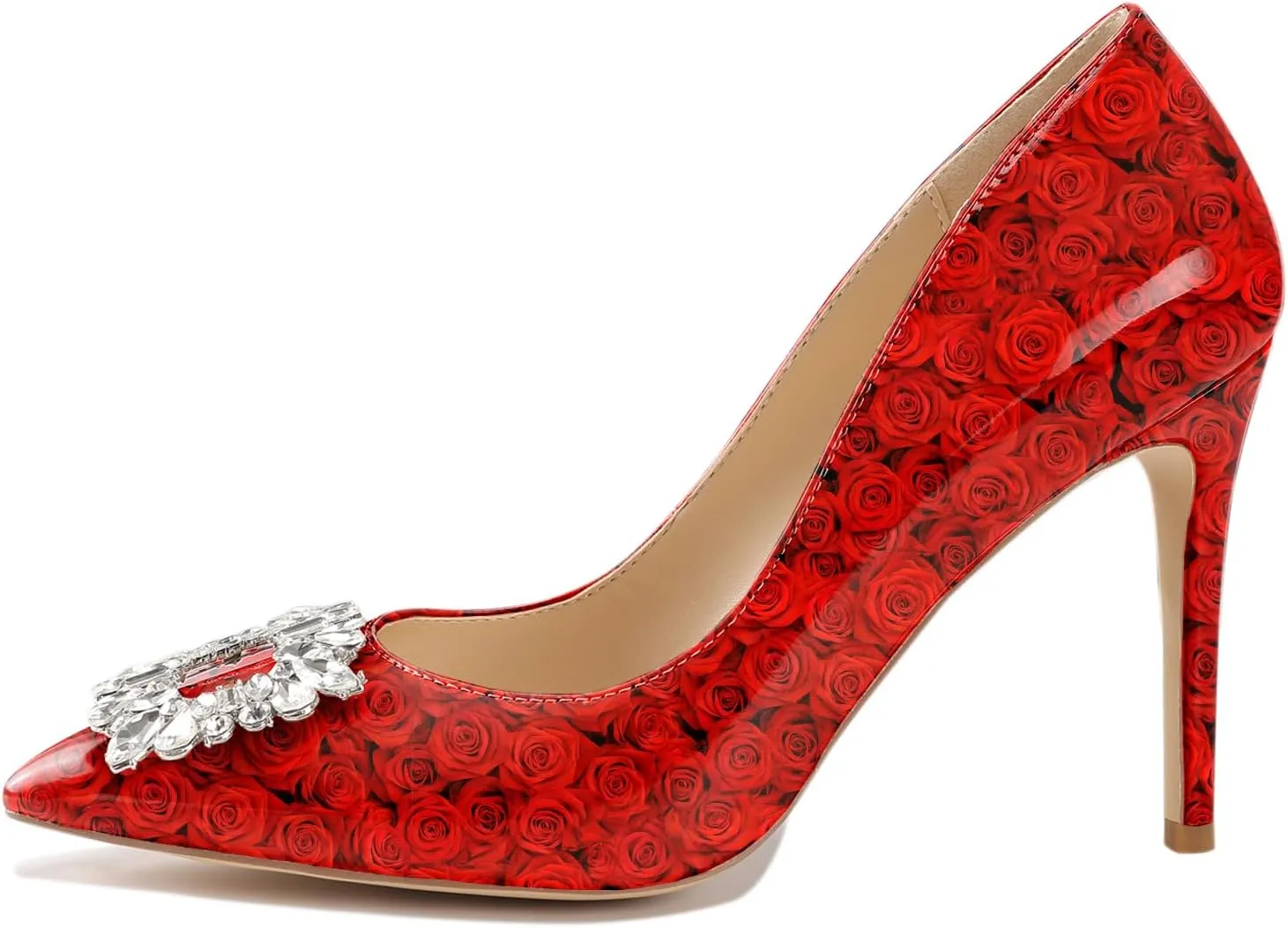 Reindee Lusion Womens High Stiletto Heels Pumps Crystal Printed Closed Toe Sexy Pumps Shoes