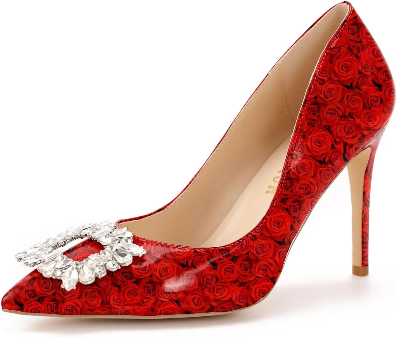 Reindee Lusion Womens High Stiletto Heels Pumps Crystal Printed Closed Toe Sexy Pumps Shoes