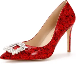 Reindee Lusion Womens High Stiletto Heels Pumps Crystal Printed Closed Toe Sexy Pumps Shoes