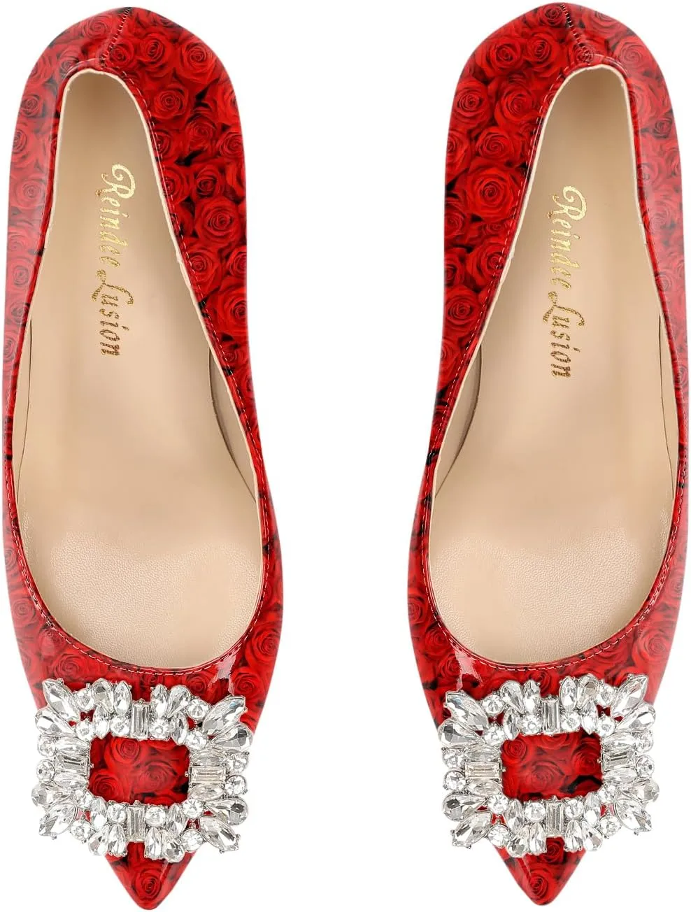 Reindee Lusion Womens High Stiletto Heels Pumps Crystal Printed Closed Toe Sexy Pumps Shoes