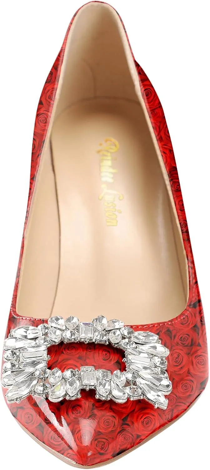 Reindee Lusion Womens High Stiletto Heels Pumps Crystal Printed Closed Toe Sexy Pumps Shoes