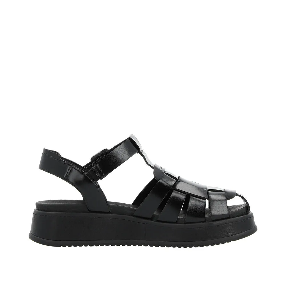 Rieker W0850-00 Ladies Black Leather Touch Fastening Sandals