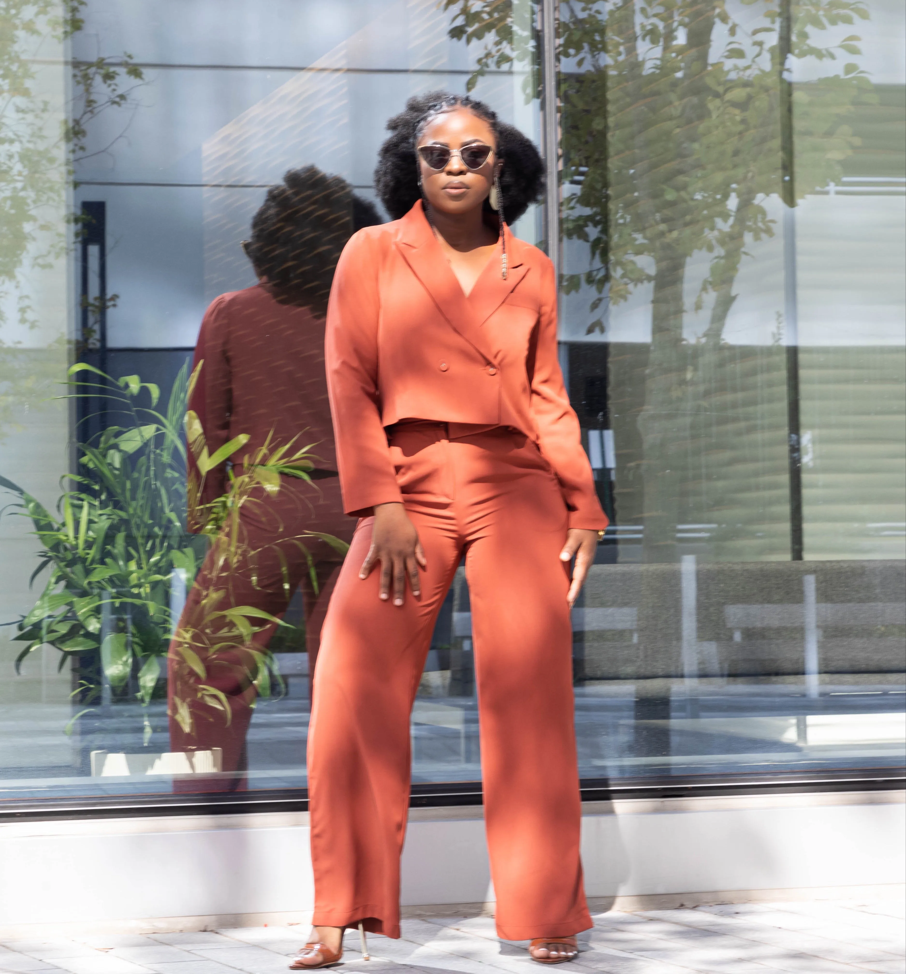Rust Cropped Blazer Suit Set