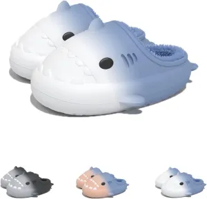 Shark Slides Winter Fluffy Plush Shark Slippers, Winter Cloud Slides Shark Slippers Adults Nonslip Fuzzy Slippers
